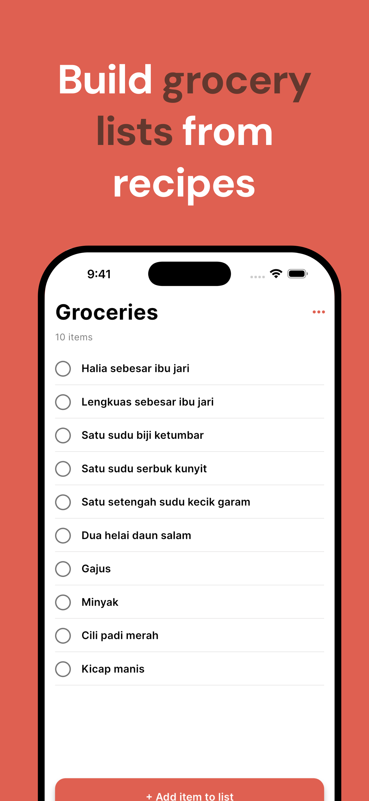 Build grocery lists from recipes