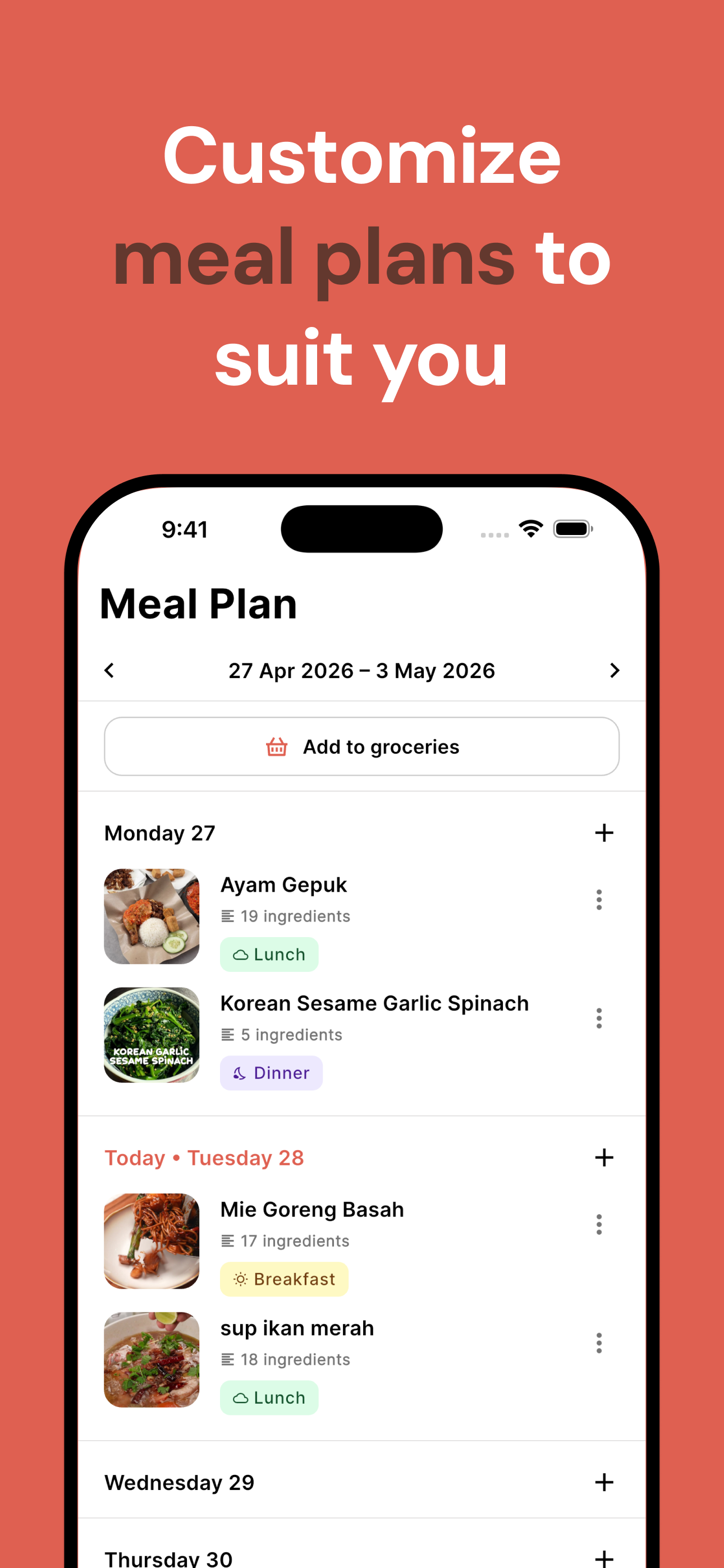 Customize meal plans to suit you
